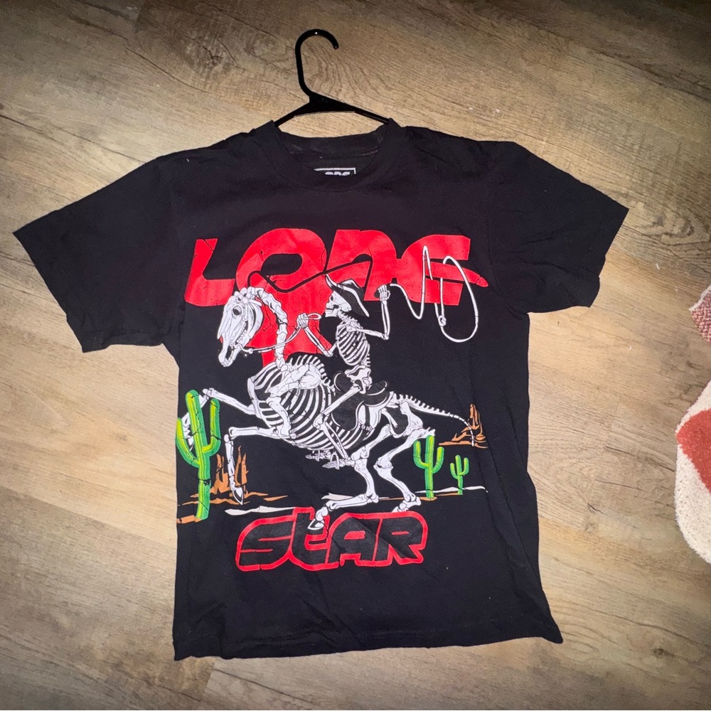 Lone Star Skeleton On Horse - Western Themed Graphic Tee Black